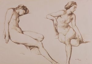 Sepia Drawing of Nude Woman, c.1860